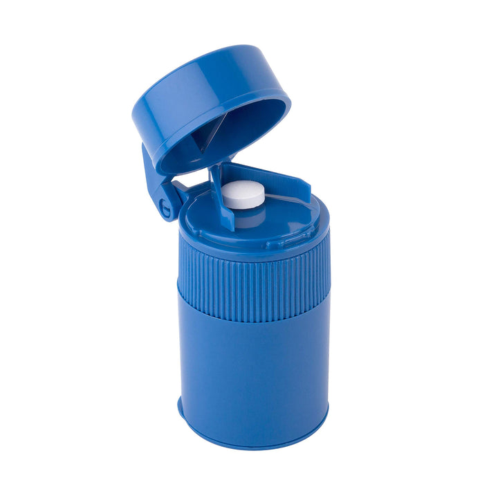 EZY DOSE 3 Compartment Pill Crusher, Cutter and Grinder, Daily Usage, Safely Cut Pills, Vitamins, Tablets, Accurate and Easy Cutting, Stainless Steel Blade, Removable Drinking Cup, Blue, BPA Free
