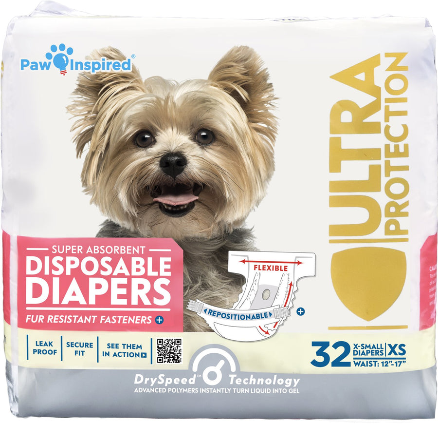 32ct Disposable Dog Diapers | Female Dog Diapers Ultra Protection | Diapers for Dogs in Heat, Excitable Urination, or Incontinence (X-Small)