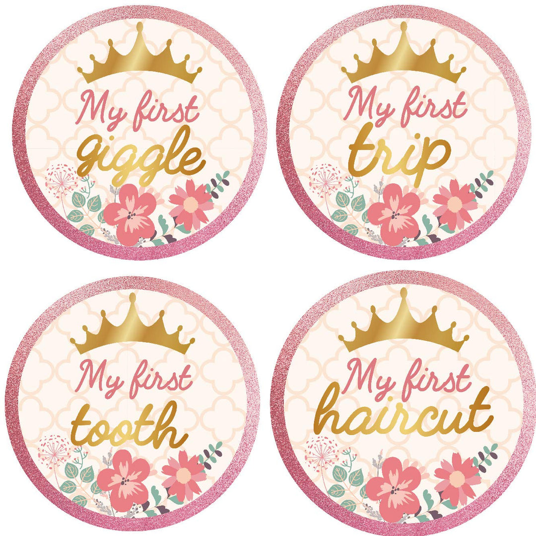Baby Monthly Milestone Stickers, (Set of 20) Baby Belly Stickers with Crown Rose Gold Flower, Best Baby Shower Registry Gift, Scrapbook Photo Keepsake or Baby Photo Sharing Milestone Sticker.