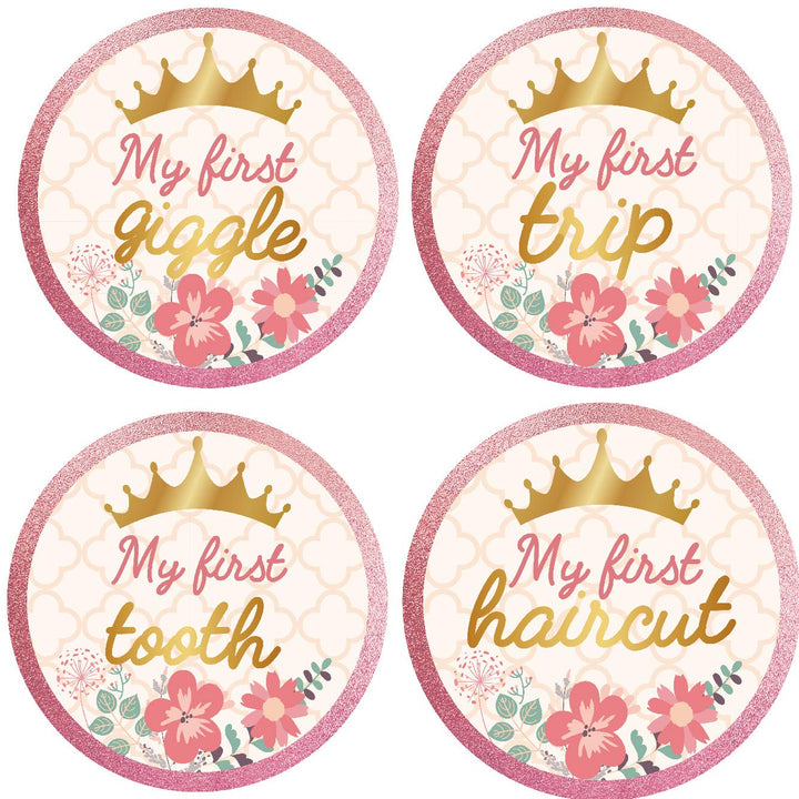Baby Monthly Milestone Stickers, (Set of 20) Baby Belly Stickers with Crown Rose Gold Flower, Best Baby Shower Registry Gift, Scrapbook Photo Keepsake or Baby Photo Sharing Milestone Sticker.