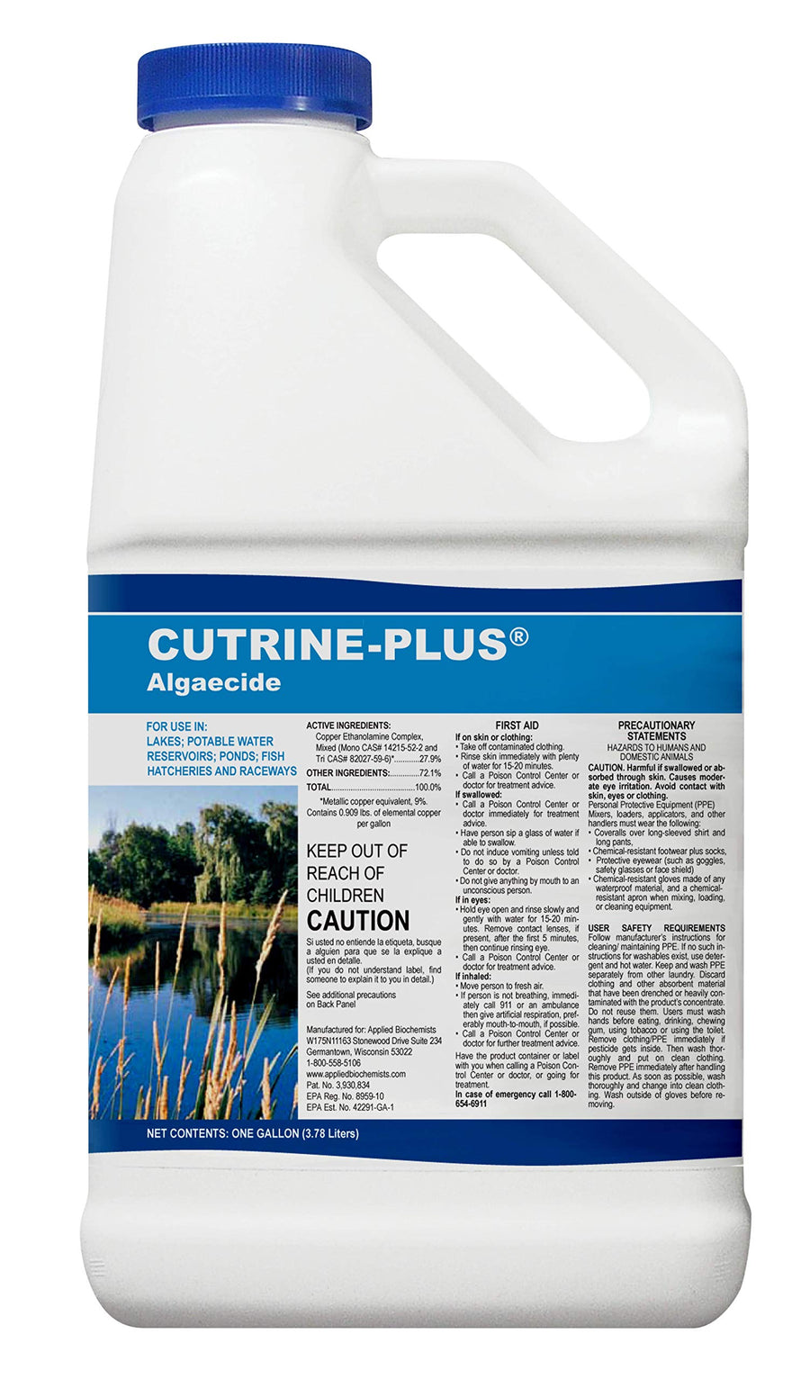 Cutrine-Plus Liquid Algaecide - 1 Gallon Professional-Grade Algae Killer for Lakes & Ponds, EPA Approved to Control All Types of Algae (Planktonic, Filamentous, and Chara)