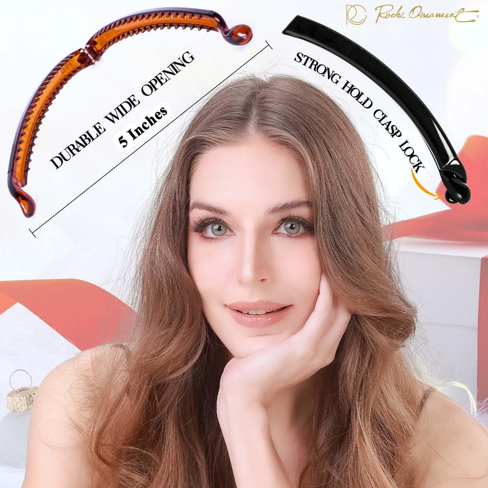 6 Pcs Womens Thin Banana Ponytail Maker Holder Cute Secure Grip Hair No Slip Girls Ladies Beauty Fashion Accessory Clamp Clasp Clip, Medium Clear Brown and Black