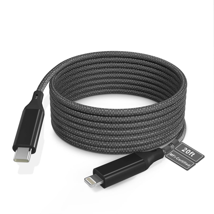 Extra Long USB C to Lightning Cable 20Ft/6M [Apple MFi Certified] iPhone Fast Charger Cable USB-C Power Delivery Fast Charging Cord 3A (max) for iPhone 13/12/11/XS/X/8