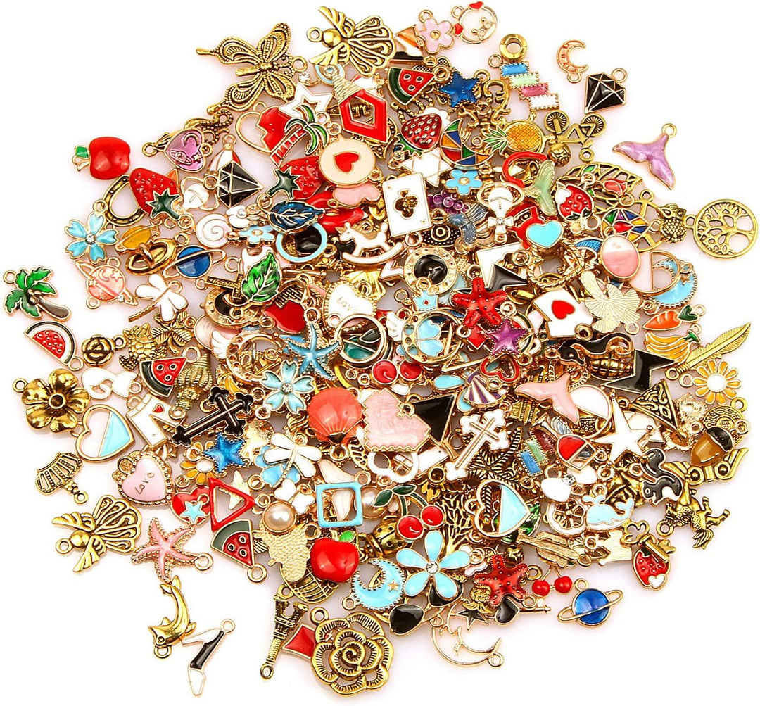 220Pcs Bracelet Charms Assorted Gold Plated Enamel Charms Necklace Bracelet Earrings Charm for DIY Jewelry Making Crafts