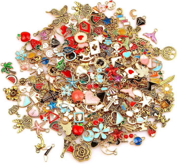 220Pcs Bracelet Charms Assorted Gold Plated Enamel Charms Necklace Bracelet Earrings Charm for DIY Jewelry Making Crafts