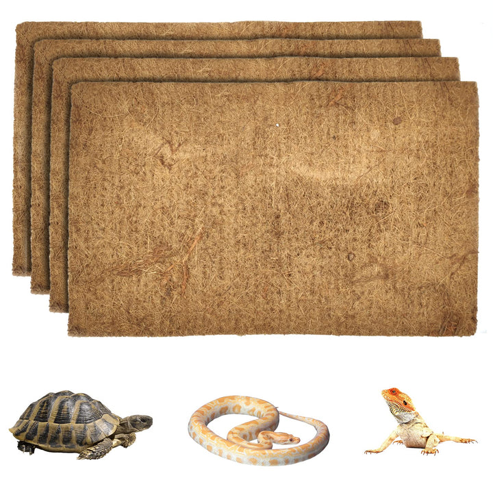 Hamiledyi Reptile Carpet Natural Coconut Fiber Tortoise Carpet Mat for Pet Terrarium Liner Reptile Supplies for Lizard Snake Chamelon Turtle Bedding Bunny Rabbit Mat (4 pcs)