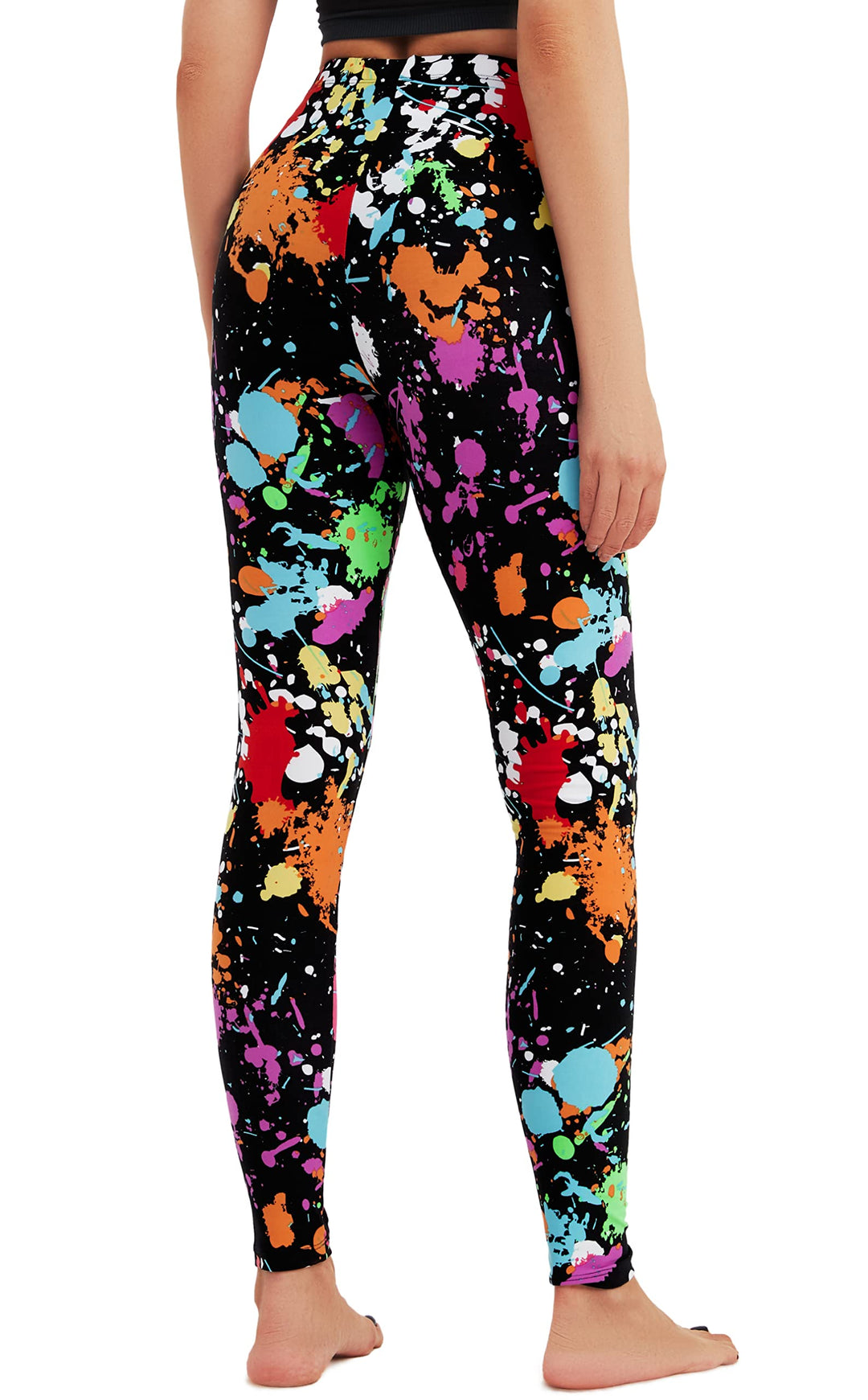 Women&#39;s 80s Leggings Artistic Splash Printed Buttery Soft Stretchy Pants (Large, Color Splash)