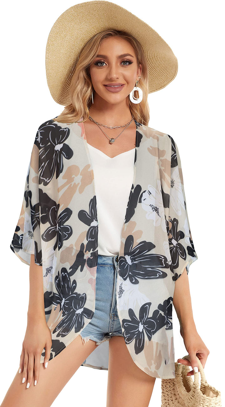 Women Kimono Cardigan Sheer Beach Coverups Chiffon Loos