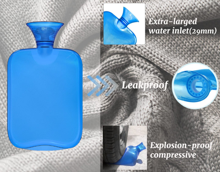 Attmu Transparent Classic Hot Water Bottle, Blue