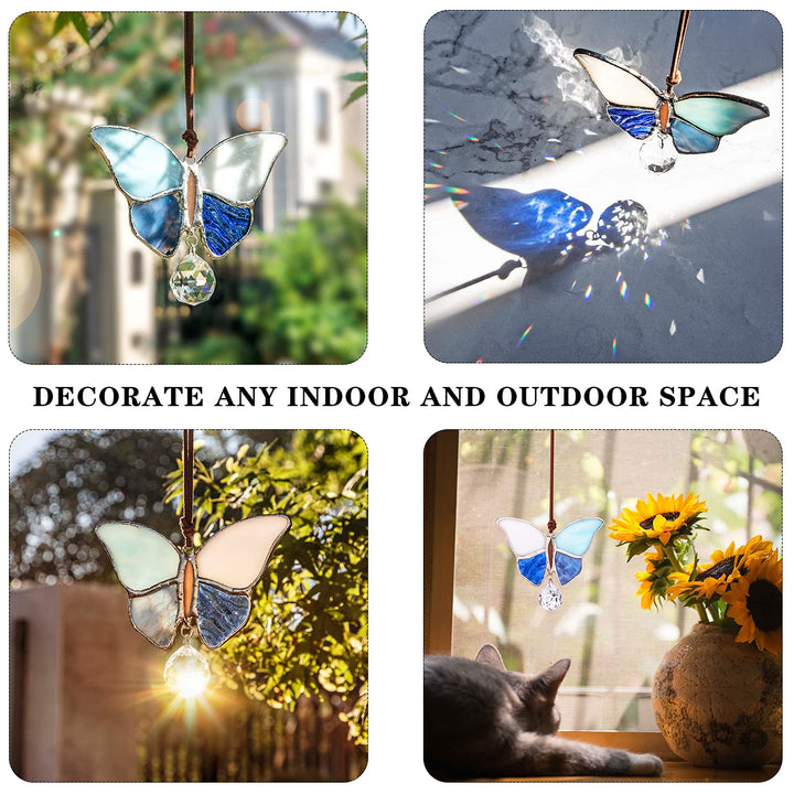 H&amp;D HYALINE &amp; DORA Tiffany Stained Glass Window Hangings Butterfly Shaped Art Style Sun Catcher Windows Panels for Home Garden Party Christmas Day Gift
