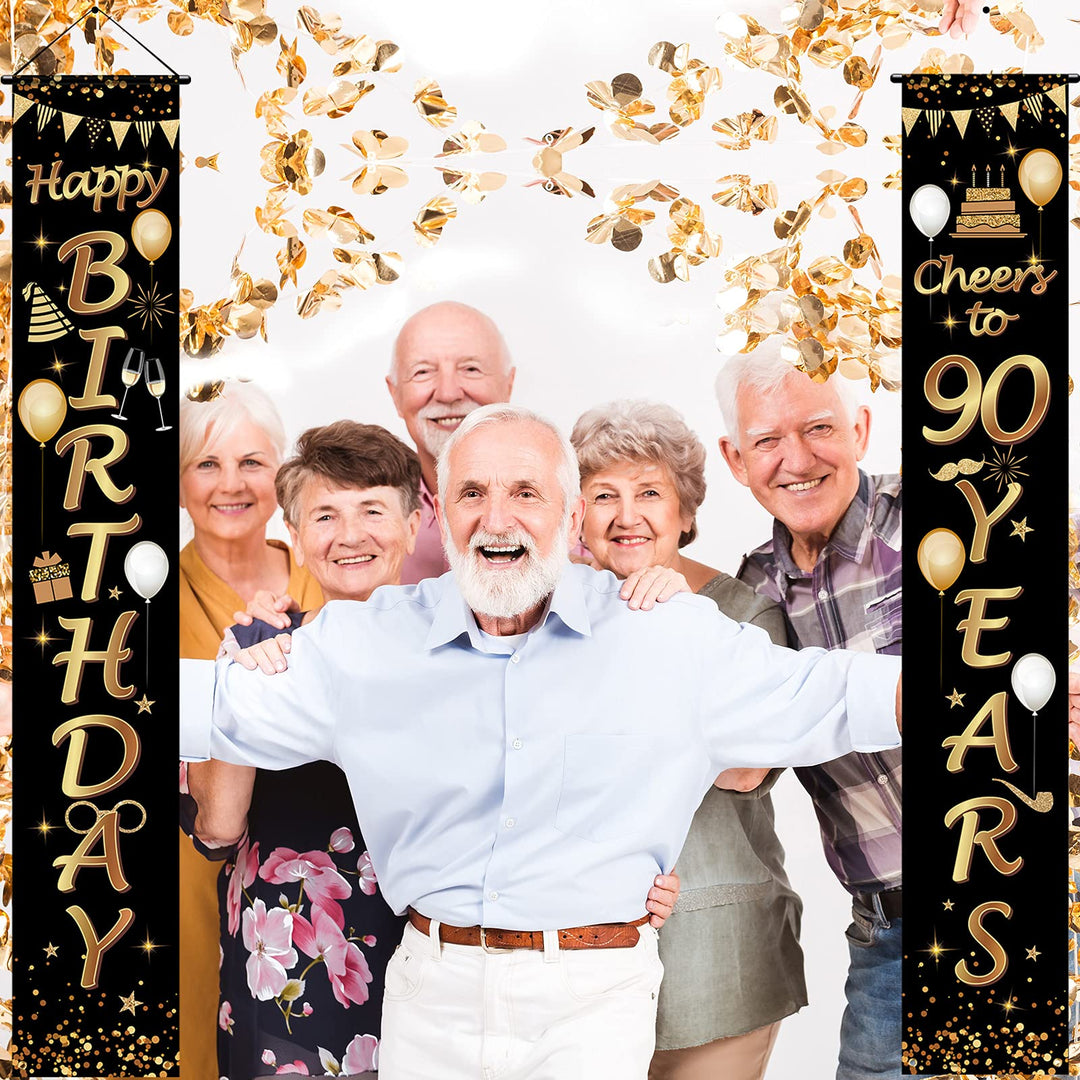2 Pieces 90th Birthday Party Decorations Cheers to 90 Years Banner Porch Sign Door Hanging Banner 90th Party Decorations Welcome Porch Sign for 90 Years Birthday Supplies, 71 x 12 Inches