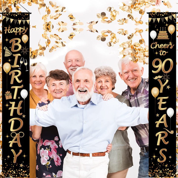 2 Pieces 90th Birthday Party Decorations Cheers to 90 Years Banner Porch Sign Door Hanging Banner 90th Party Decorations Welcome Porch Sign for 90 Years Birthday Supplies, 71 x 12 Inches