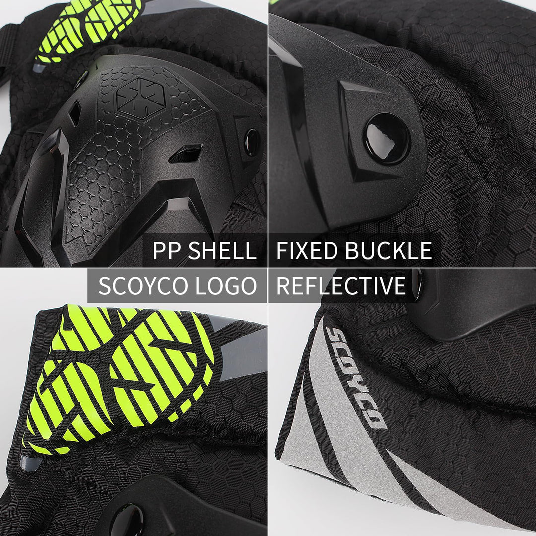 Motorcycle Knee Pads Men Knee and Shin Guard Knee Cap Pads Protector Dirt Bike Body Armor Green for Motocross Racing Mountain Biking