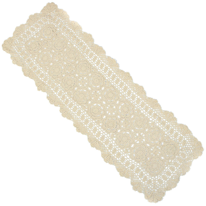 Handmade Crochet Lace Rectangular Table Runner 15 x 36 Inch, Beige