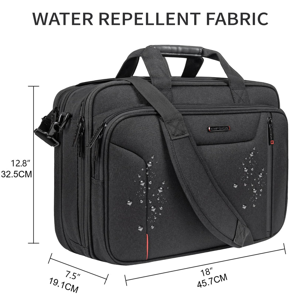 Stylish Laptop Bag Briefcase, 17.3 Inch Laptop Case Expandable Messenger Bag for Men Water Repellent, RFID Blocking Office Carrying Shoulder Bag for Work Business Travel-Black