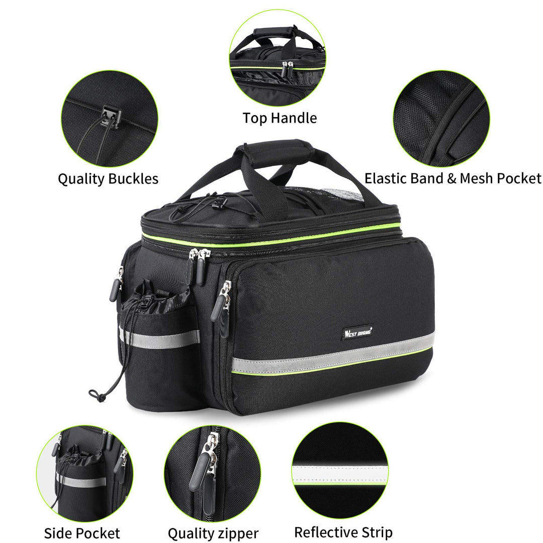 Bike Rear Pannier Bag Waterproof, 35L Large Capacity Multi-Function Bicycle Rack Rear Carrier Bag, Detachable Bike Tail Seat Trunk Bag Handbag Shoulder Strap Bike Storage Bag