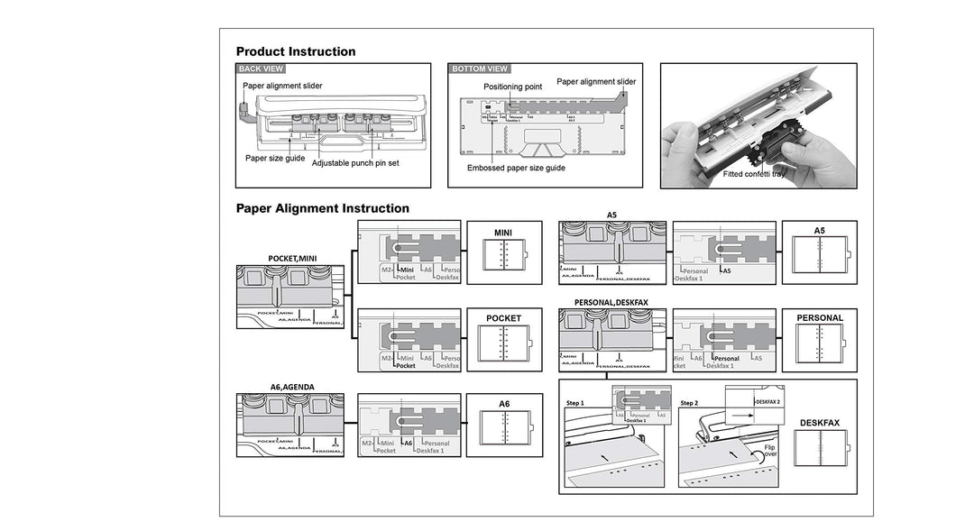 Adjustable 6 Hole Punch, Off White, 8 Sheet Capacity, Mini/Pocket A3/ A4 / A5 / A6 / Agenda/Personal/Deskfax, Performance Guaranteed