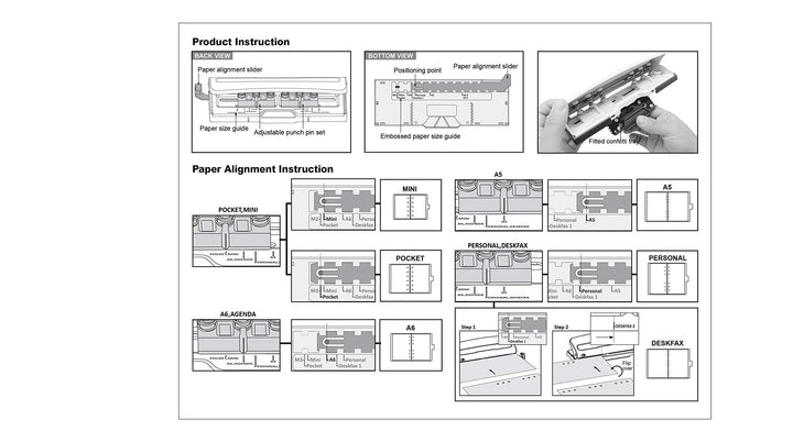 Adjustable 6 Hole Punch, Off White, 8 Sheet Capacity, Mini/Pocket A3/ A4 / A5 / A6 / Agenda/Personal/Deskfax, Performance Guaranteed