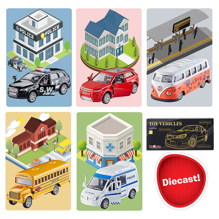 Die-cast Metal Toy Cars Set of 5, Openable Doors, Pull Back Car, Gift Pack for Kids (Official Car)