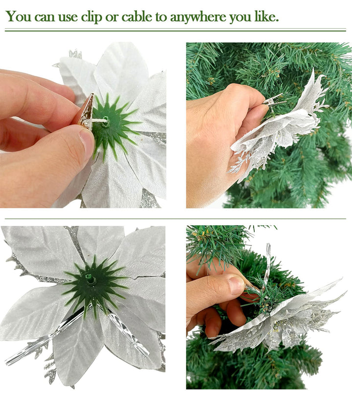 Pack of 12 Silver 5 Inch Glitter Flower Shape Christmas