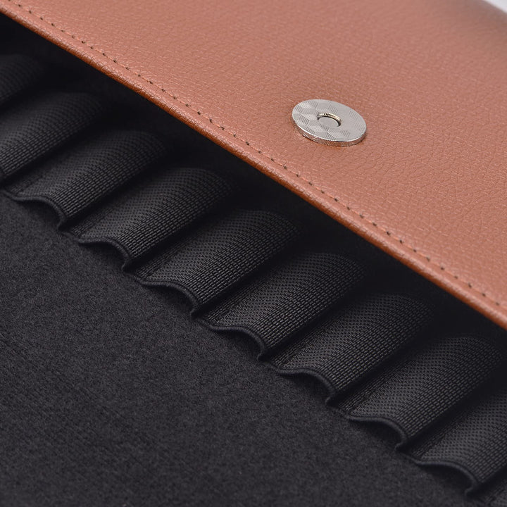 12 Brown Fountain Pen Case PU Leather Organizer Bag Portfolio, Waterproof Canvas Pen Display Holder with Divider Slot