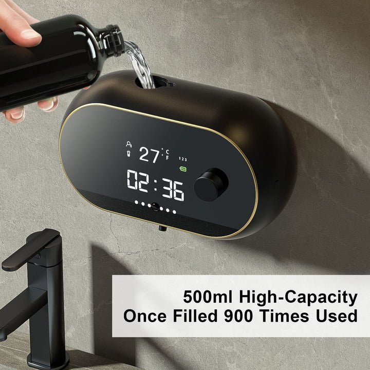 Automatic Soap Dispenser Wall Mount Foaming Touchless Electric Sensor Soap Dispenser Rechargeable Smart Hand Free Foam Auto Dish Soap Dispenser for Kitchen Bathroom Commercia Black