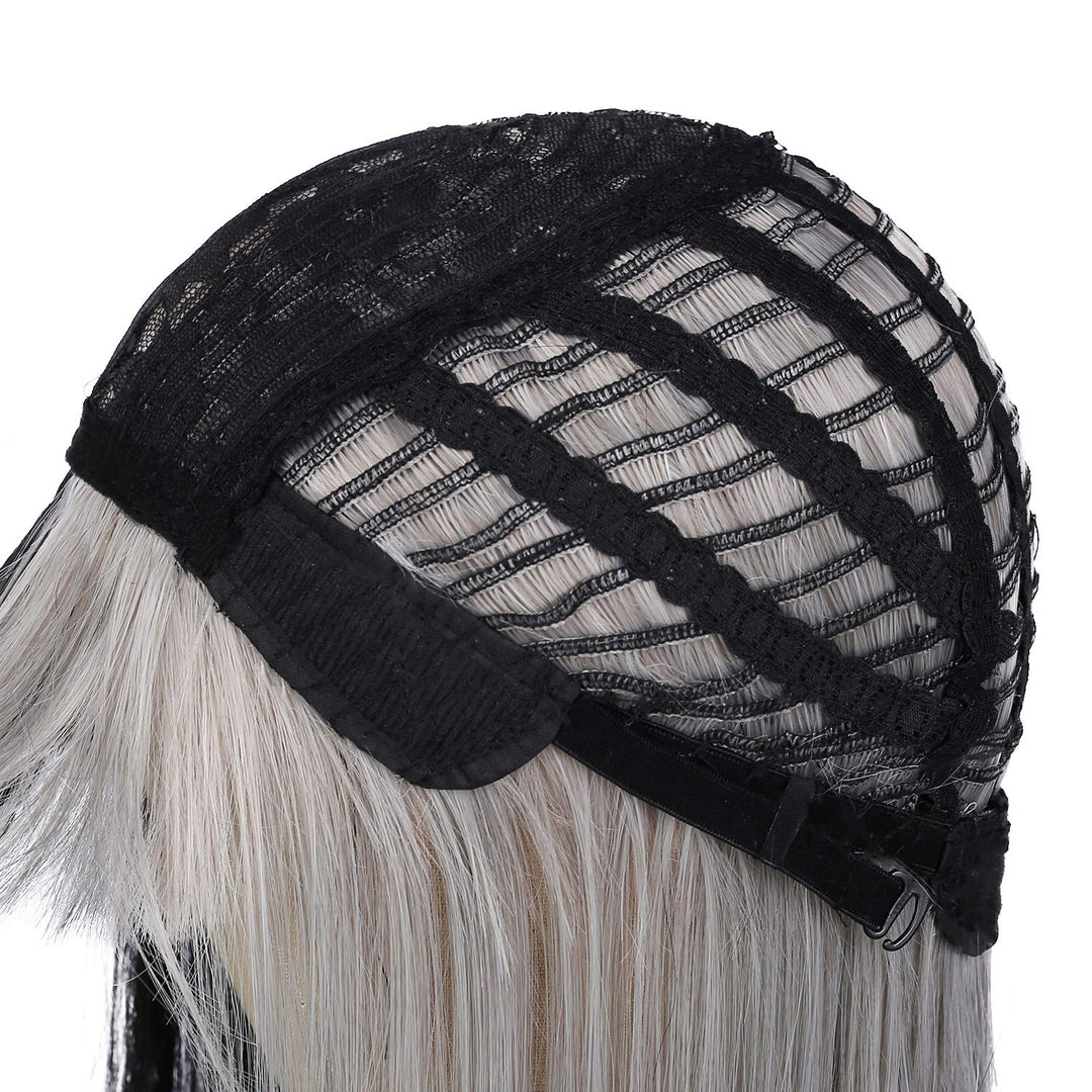 Half Grey Half Black Wig for Women Long Straight Hair with Bangs Soft Natural Wigs for Cosplay Party Halloween