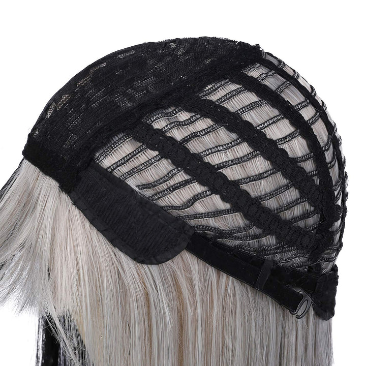 Half Grey Half Black Wig for Women Long Straight Hair with Bangs Soft Natural Wigs for Cosplay Party Halloween