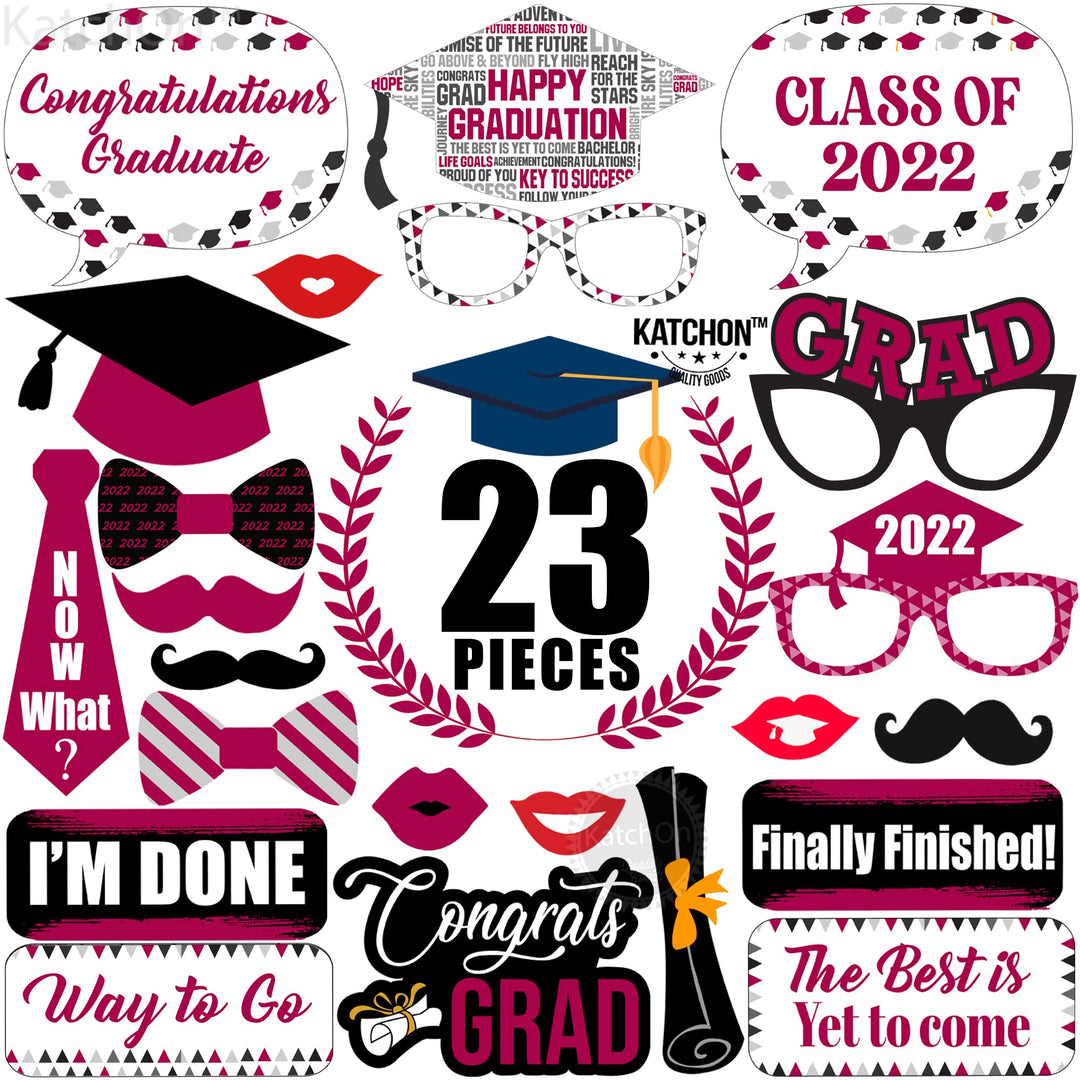 Graduation Photo Booth Props Maroon - Graduation Decorations 2019 - Graduation Party Supplies 2019 | Photo Booth Props Graduation Party Decorations | Class of 2019 Graduation Photo Props Maroon, 23 ct