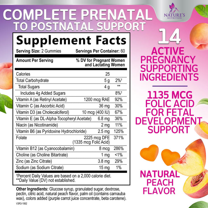 Prenatal Gummy with Folic Acid, Prenatal Vitamins and M