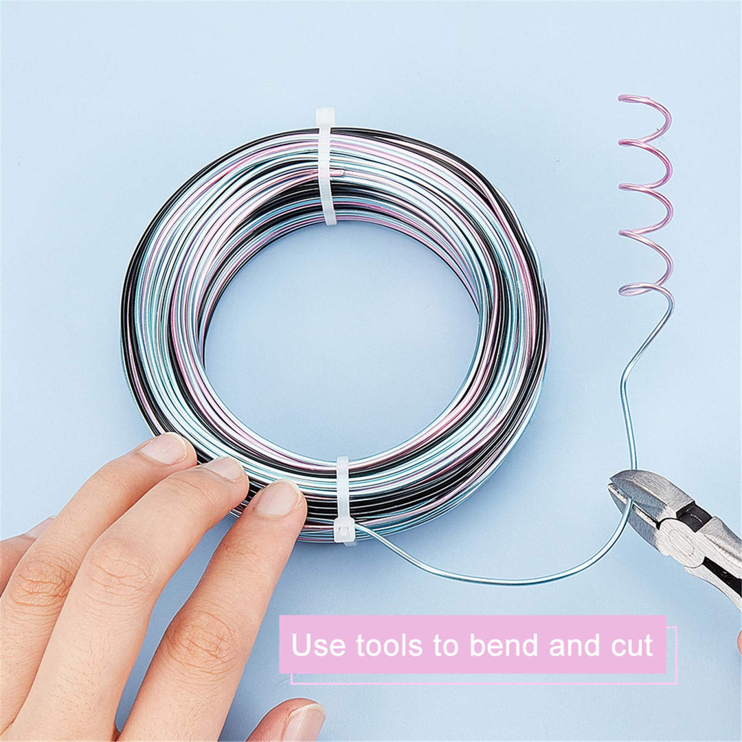 Multicolor Jewelry Craft Wire Gradient Color Aluminum Wire (15 Gauge, 136 Feet) Bendable Metal Wire with Storage Box for Jewelry Beading Craft Project - Black, Blue, Pink