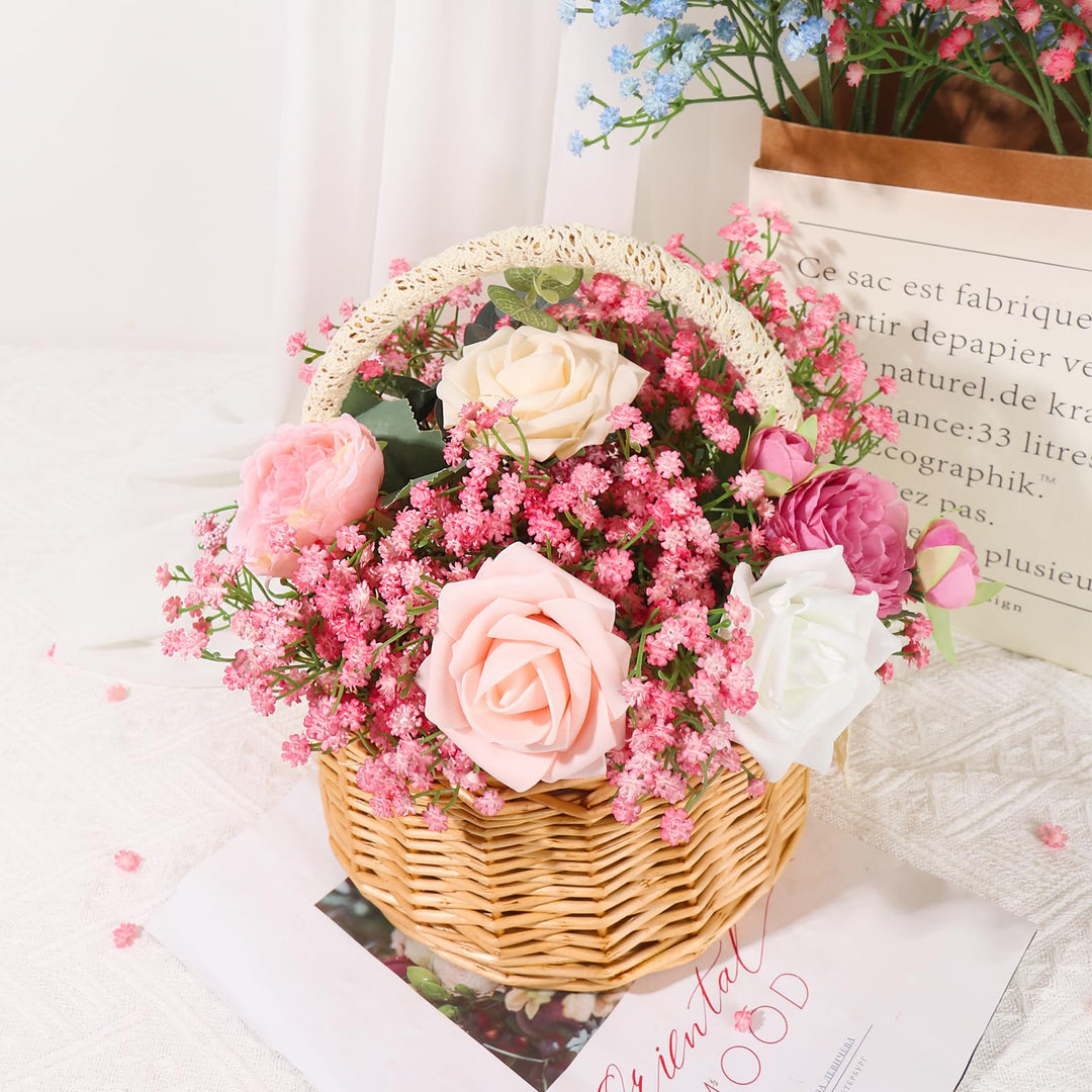 15 PCS Babys Breath Artificial Flowers Fake Babys Breath Flowers Artificial Bulk Pink Gypsophila Bouquets Real Touch Faux Flowers for Wedding Floral Arrangement Party Home Decoration