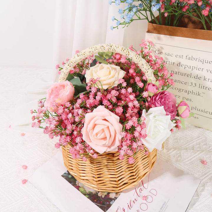 15 PCS Babys Breath Artificial Flowers Fake Babys Breath Flowers Artificial Bulk Pink Gypsophila Bouquets Real Touch Faux Flowers for Wedding Floral Arrangement Party Home Decoration