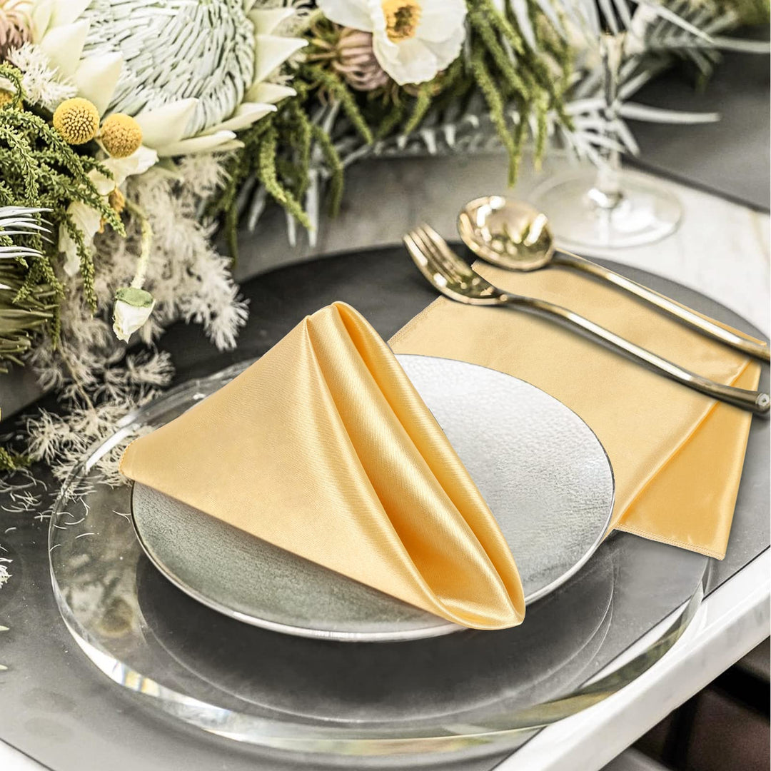 Gold Satin Napkins - 12 Pack Cloth Napkins Soft Smooth Dinner Napkins for Wedding Party Banquet Dinner Table Decoration 17 x 17 Inch Square