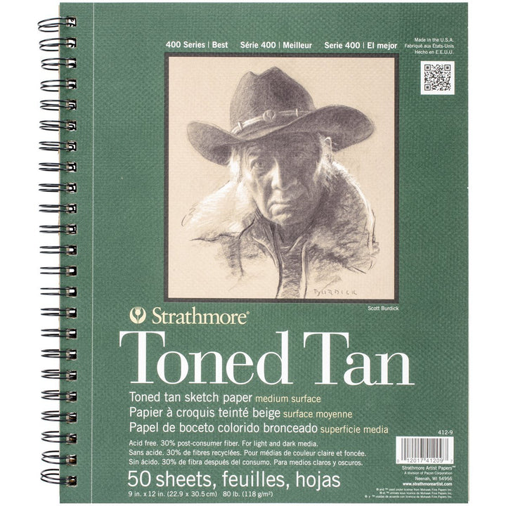 412-9 400 Series Toned Tan Sketch Pad, 9x12 Wire Bound, 50 Sheets