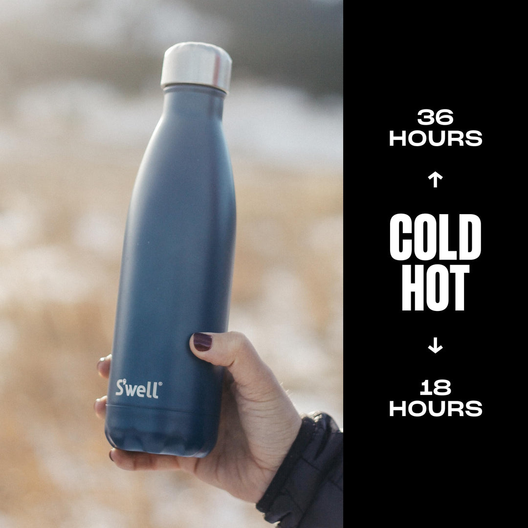 S&#39;well Stainless Steel Water Bottle, 17oz, Blue Suede, Triple-Layered Vacuum Insulated Containers Keeps Drinks Cold for 36 Hours and Hot for 18, BPA Free, Perfect for On the Go