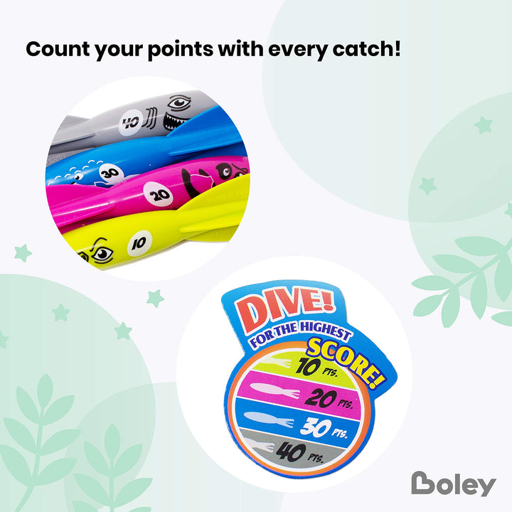 Dive Torpedo Swim Toys - 12 Pack Sinking Pool Toys for Kids - Colorful Shark, Whale, Fish Diving Torpedoes - Summer Water Games, Bath Time Fun, Pool Diving Toy Set