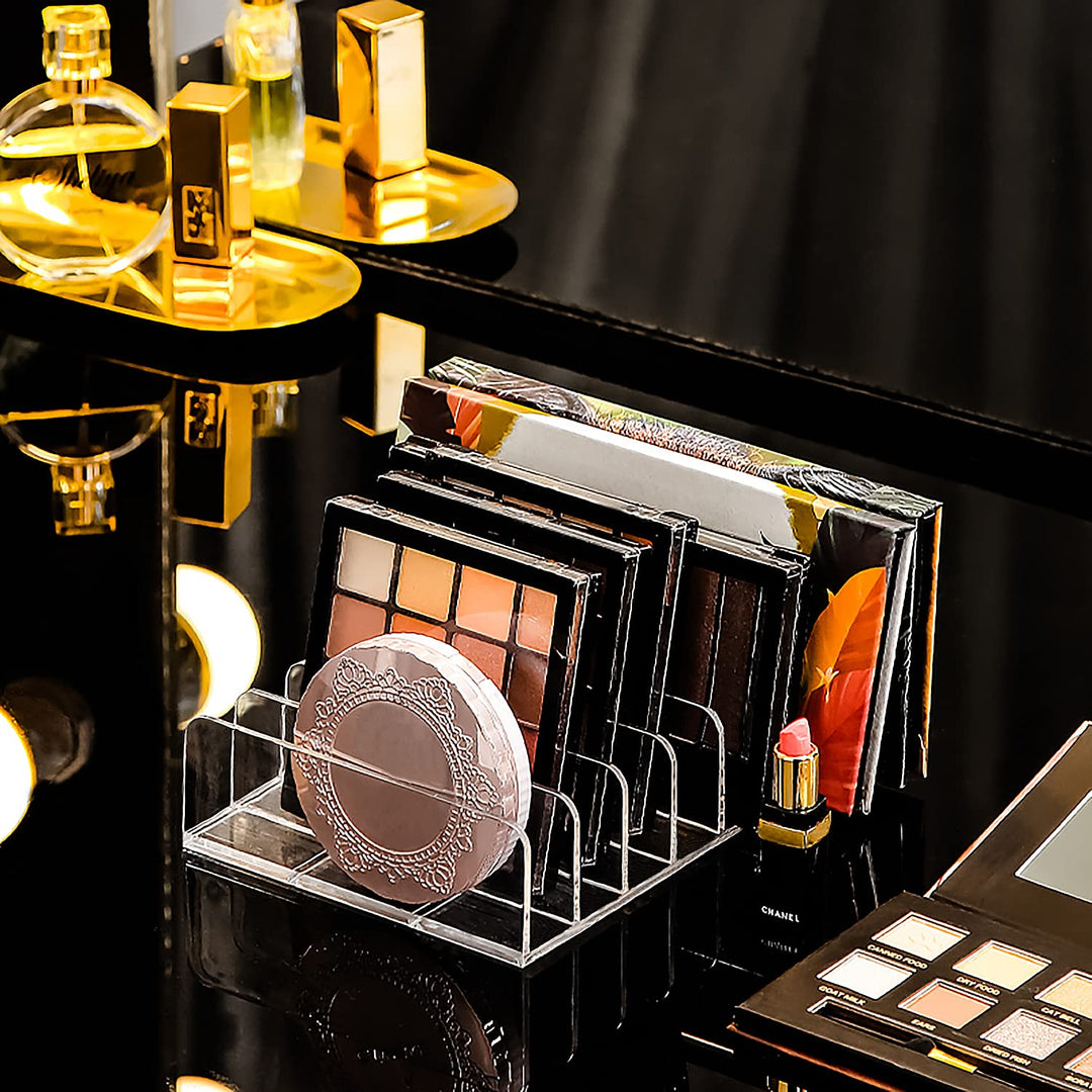 Eyeshadow Palette Makeup Organizer, Acrylic 7-Section Divided Make up Organizers and storage for Bathroom Vanity Countertop, Transparent, L