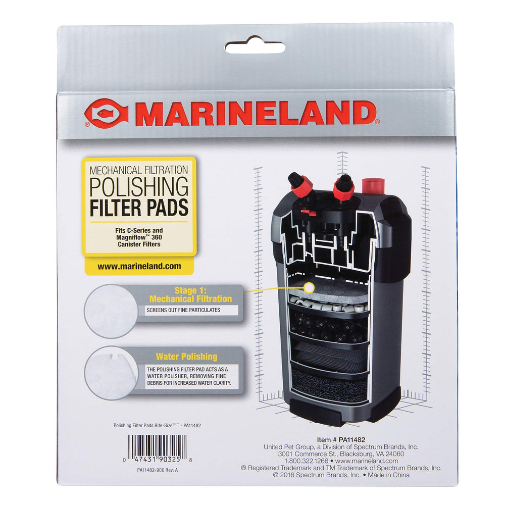 Marineland Polishing Filter Pads, 2 Count, Support Mechanical Aquarium Filtration, Rite-Size T, Fit C-Series and Magniflow 360 and 400 Canister Filters