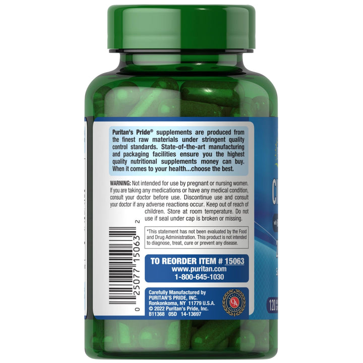Puritan's Pride Cinnamon 875 mg (2000 mg Equivalent) with High Potency Chromium, Supports Sugar, Fat, & Healthy Nutrient Metabolism, Cellular Energy, Digestive Health, 120 Rapid Release Capsules