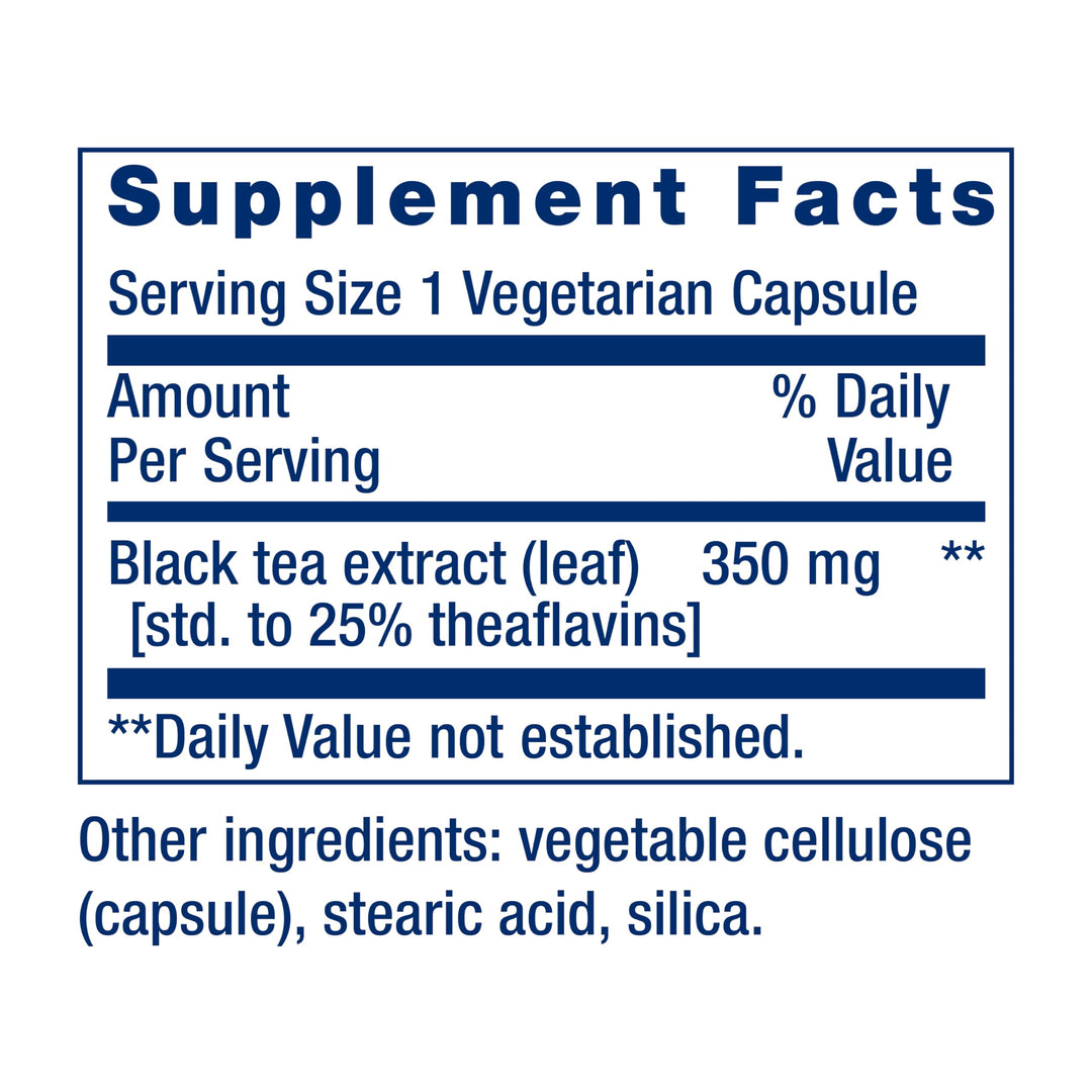 Theaflavin Standardized Extract – Tea Leaf Flavonoids, Arterial Health Support, Helps Maintain Already-Heathy Cholesterol – Gluten-Free, Non-GMO, Vegetarian – 30 Capsules