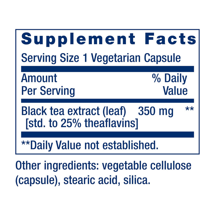 Theaflavin Standardized Extract – Tea Leaf Flavonoids, Arterial Health Support, Helps Maintain Already-Heathy Cholesterol – Gluten-Free, Non-GMO, Vegetarian – 30 Capsules