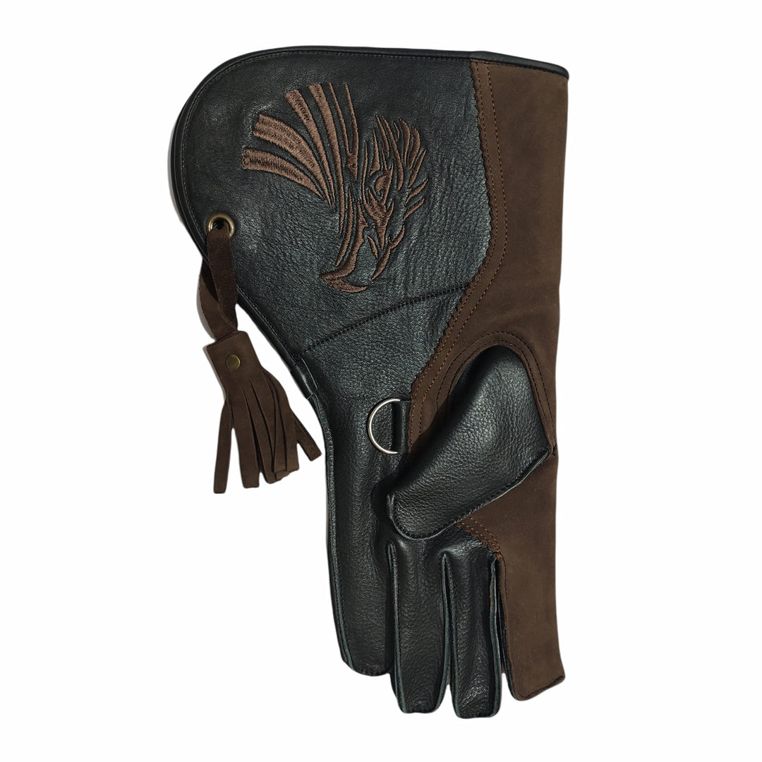 Point Double Layer Genuine Cow Hide Leather Falconry Gloves for Men – Bird Handling Pet Gloves Brown