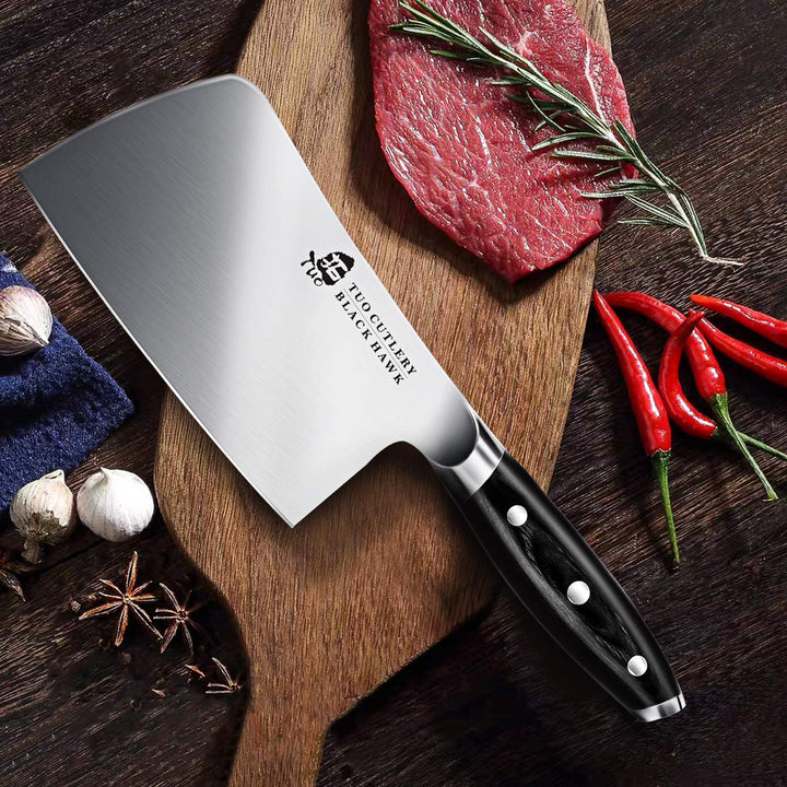 Chopper Knife - 6 inch Meat Cleaver Chopping Knife - Heavy Duty Butcher Knife - German HC Steel - Full Tang Pakkawood Handle - BLACK HAWK SERIES with Gift Box