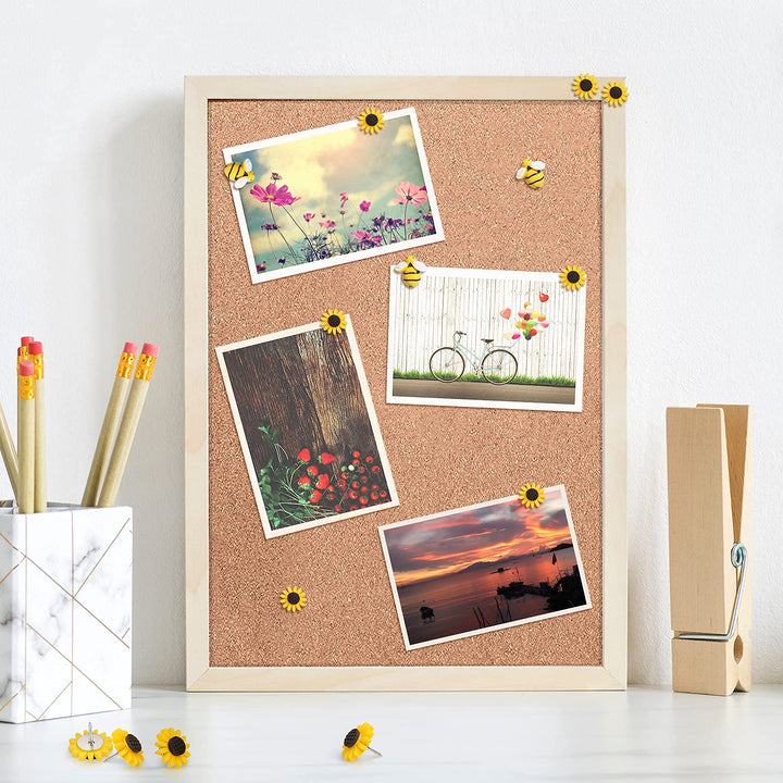 Sunflower Bee Push Pins, Thumb Tacks Decorative Push Pins Cork Board Pins for Bulletin Board Photos Wall Office Decorations Supplies