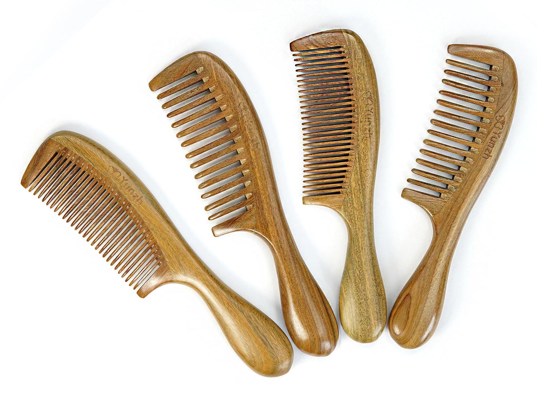 YunZh Fine Tooth Comb for Curly Hair,Natural Green Sandalwood Wooden Comb for Women Men