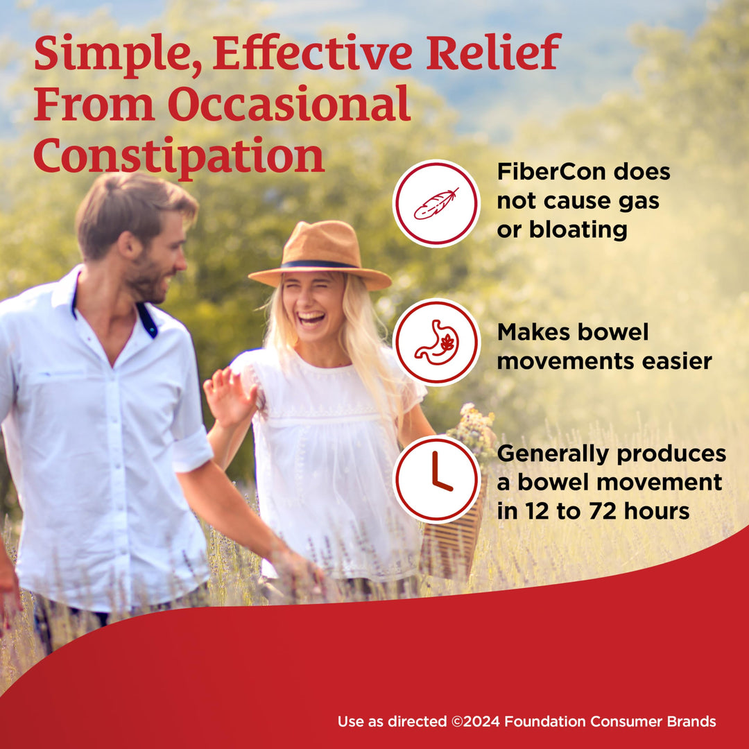 FiberCon Fiber Therapy Coated Caplets, Safe, Simple &amp; Comfortable Insoluble Fiber for Bowel Irregularity, Comfortable Constipation Relief with No Gas or Bloating, 140 Caplets