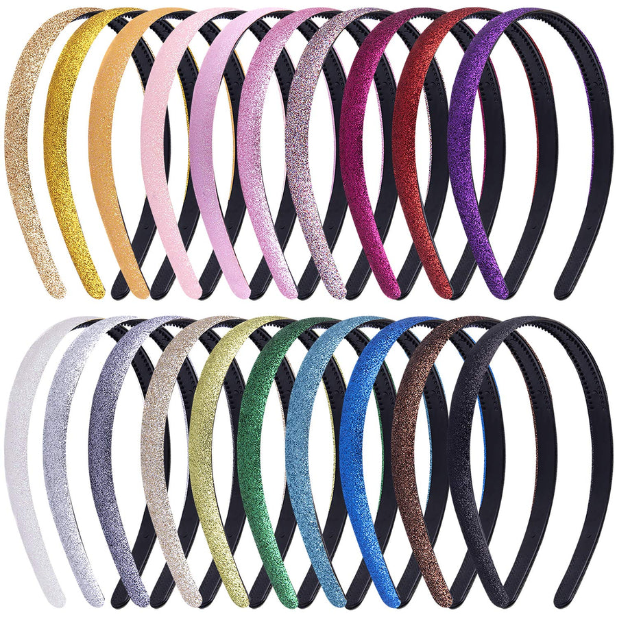 20 Pieces Glitter Headbands Colorful Plastic Headbands with Teeth Sparkle Headbands for Girls and Women, 20 Colors