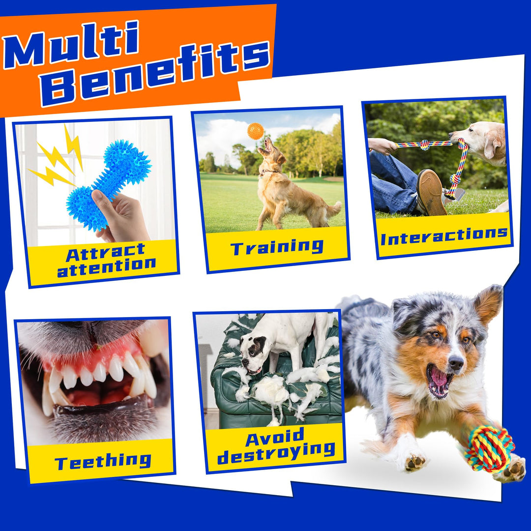 Luxury Tough Dogs Toys for 5-50lbs Dogs -14 Pack Valued Dog Toys for Small,Medium Breed &amp; Large Breed with Interactive Rope Toys,Squeaky Chew Toys for Teething