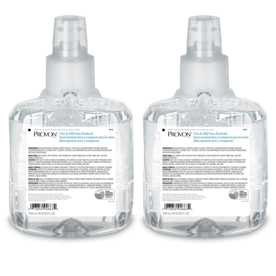 PROVON 1941-02 Clear and Mild Foam Handwash, 1200 mL LTX-12 Refill (Pack of 2)